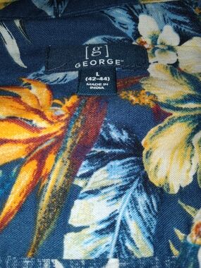George Floral Button-Up Shirt - Navy with Yellow & White Flowers